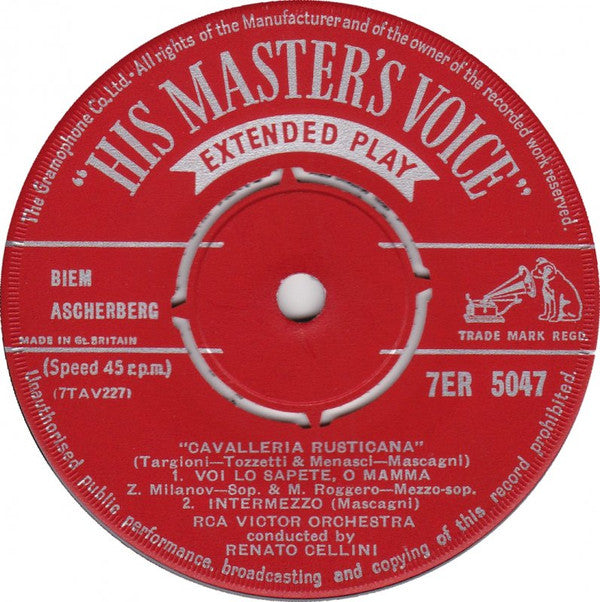 Pietro Mascagni - Zinka Milanov, Margaret Roggero, Robert Merrill, The Robert Shaw Chorale, RCA Victor Symphony Orchestra Conducted By Renato Cellini : Cavalleria Rusticana (7", EP, Mono)