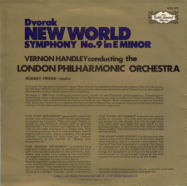 Antonín Dvořák, London Philharmonic Orchestra, Vernon Handley : New World Symphony (LP)