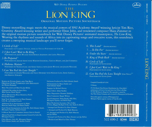 Various : The Lion King (Original Motion Picture Soundtrack) (CD, Album)