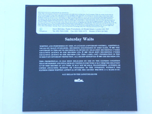 Loney, Dear : Saturday Waits (CD, Single, Promo)