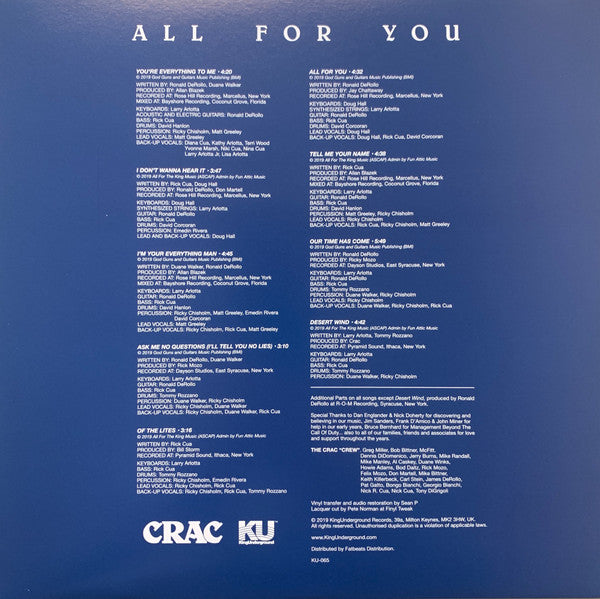 C.R.A.C. : All For You (LP, Album, RE)