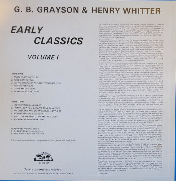 Grayson & Whitter : Early Classics - Volume I (LP, Comp)