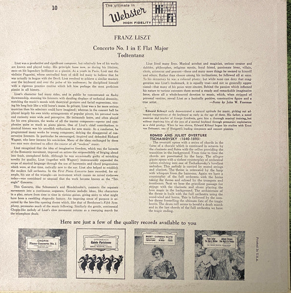 Pyotr Ilyich Tchaikovsky, Franz Liszt : Romeo And Juliet Overture / Piano Concerto No.1 (LP, Comp, Mono)