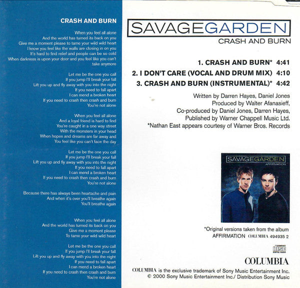 Savage Garden : Crash And Burn (CD, Single)