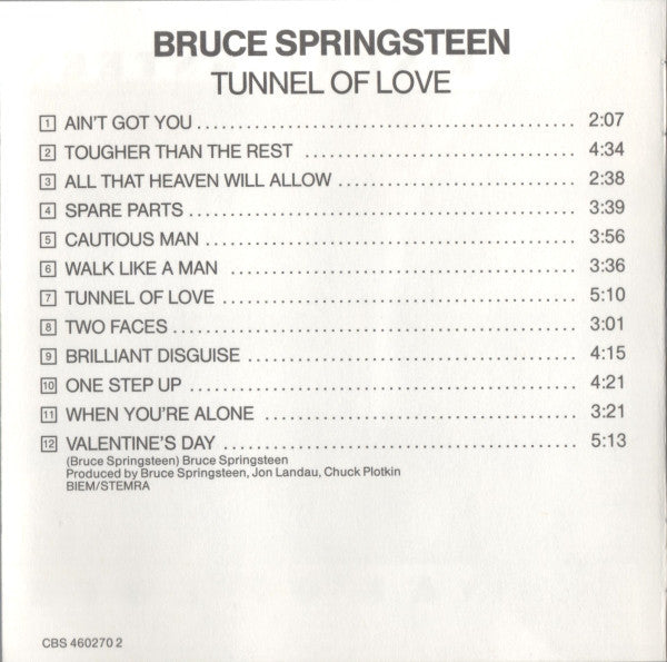 Bruce Springsteen : Tunnel Of Love (CD, Album)
