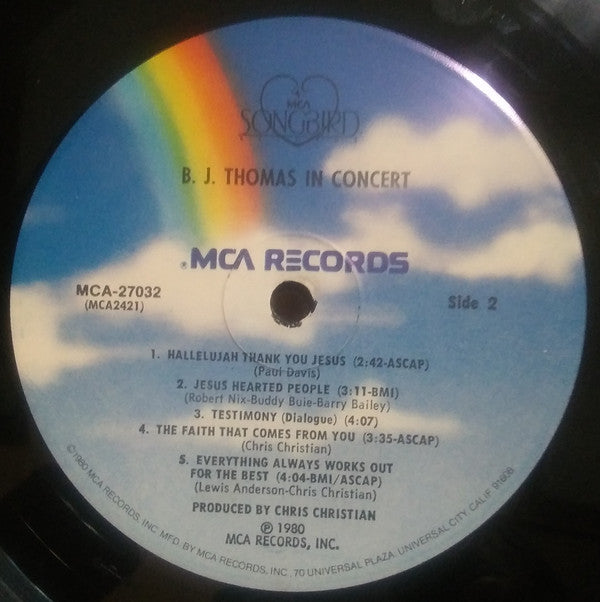 B.J. Thomas : B.J. Thomas In Concert (LP, Album, Pin)