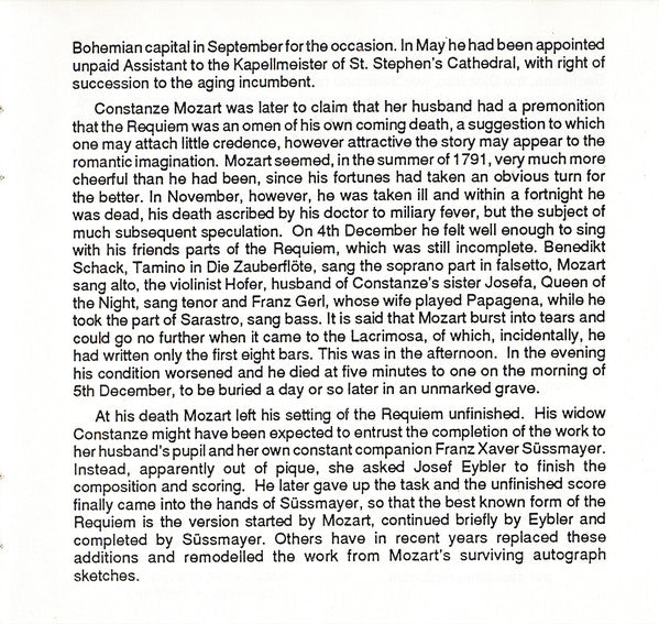 Wolfgang Amadeus Mozart - Slovak Philharmonic Orchestra, Slovak Philharmonic Chorus, Zdeněk Košler : Requiem (CD, Album)