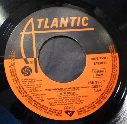 Bette Midler : The Wind Beneath My Wings (7", Single)