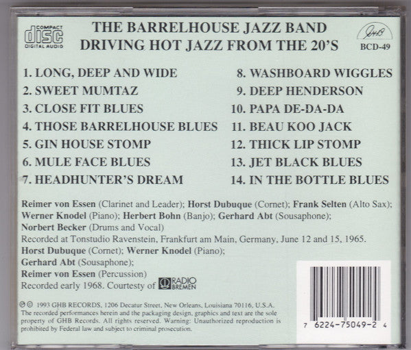 Barrelhouse Jazzband : Driving Hot Jazz From The 20's (CD, Album)