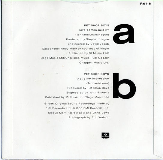 Pet Shop Boys - Love Comes Quickly (7) (Very Good Plus (VG)) - DaddyPop