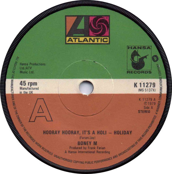 Boney M. : HOORAY HOORAY, IT'S A HOLI~HOLIDAY (7")
