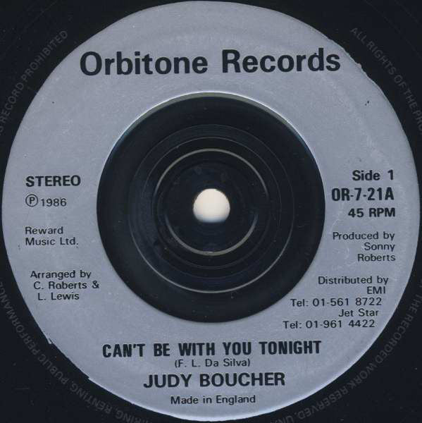 Judy Boucher : Can't Be With You Tonight (7", Single, RP)