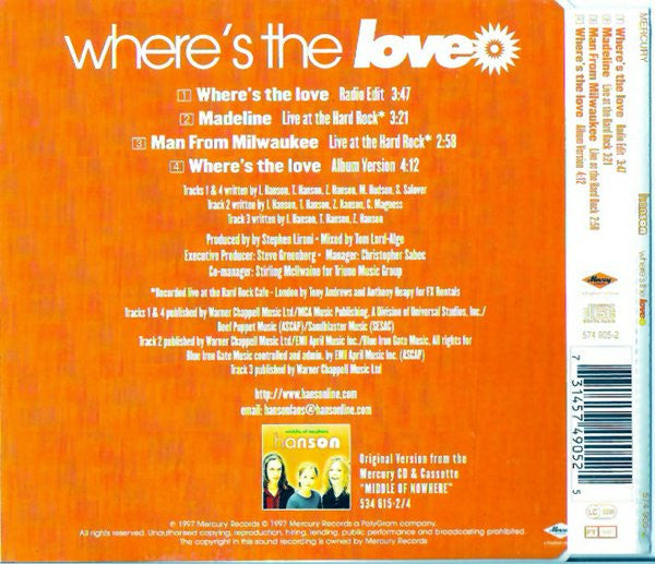 Hanson : Where's The Love (CD, Single, CD1)
