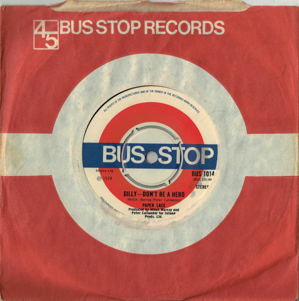 Paper Lace - Billy - Dont Be A Hero (7) (Very Good Plus (VG)) - DaddyPop