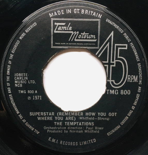 The Temptations : Superstar (Remember How You Got Where You Are) (7", Single, 4 P)