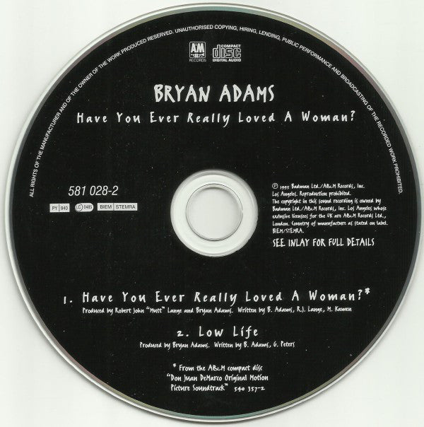 Bryan Adams : Have You Ever Really Loved A Woman? (CD, Single)