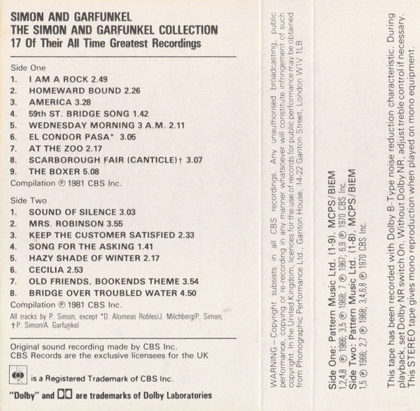 Simon & Garfunkel : The Simon & Garfunkel Collection (17 Of Their All-Time Greatest Recordings) (Cass, Comp, Dol)