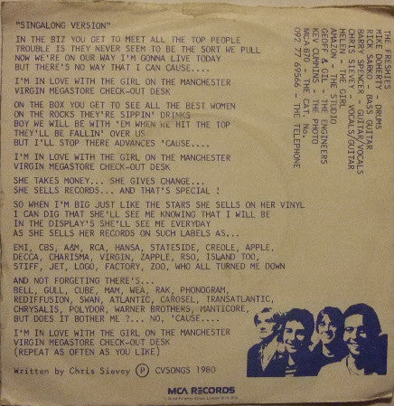 The Freshies : I'm In Love With The Girl On The Manchester Virgin Megastore Check-Out Desk (7", Single)