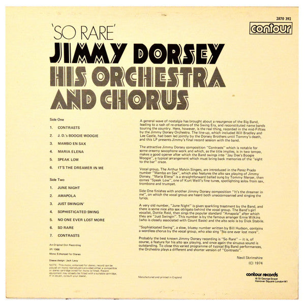Jimmy Dorsey, His Orchestra & Chorus : So Rare (LP, Album, RE)