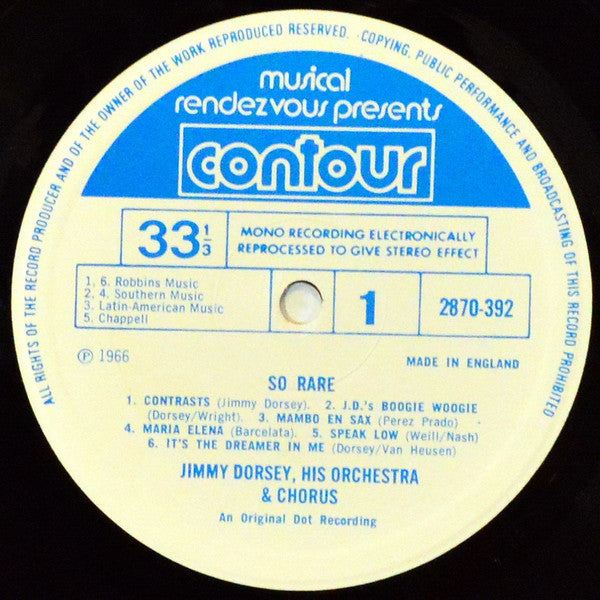 Jimmy Dorsey, His Orchestra & Chorus : So Rare (LP, Album, RE)
