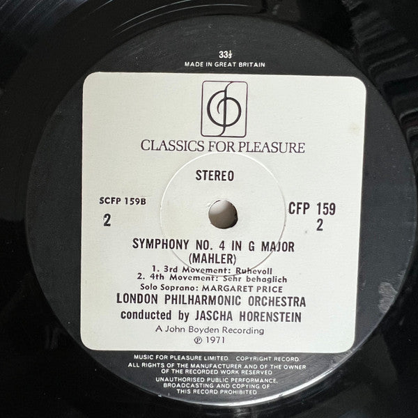 Gustav Mahler, London Philharmonic Orchestra, Jascha Horenstein : Fourth Symphony (LP)