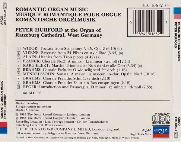 Peter Hurford : Romantic Organ Music (CD, Album)