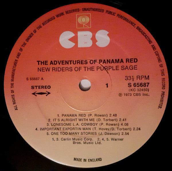 New Riders Of The Purple Sage : The Adventures Of Panama Red (LP, Album, RE, Gat)