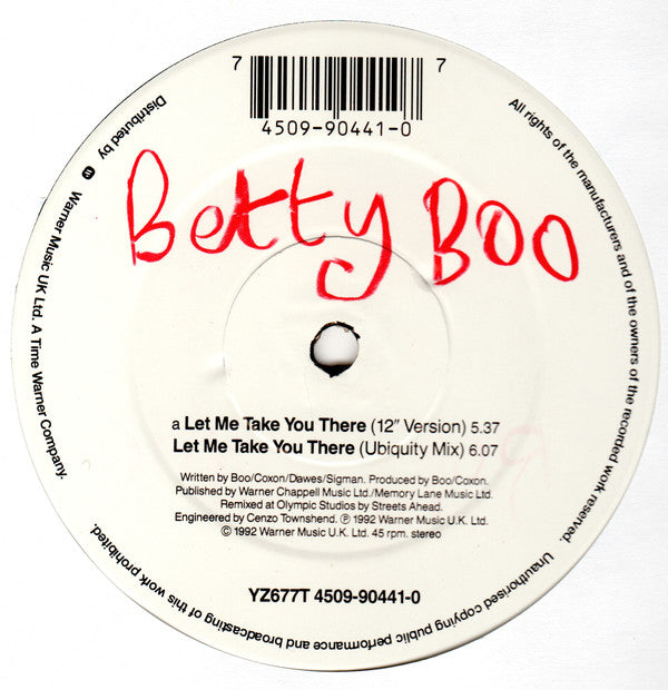 Betty Boo : Let Me Take You There (12", Single)
