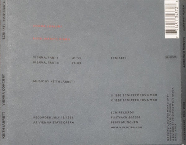 Keith Jarrett - Vienna Concert (CD) (Very Good Plus (VG)) - DaddyPop