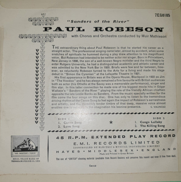 Paul Robeson : Sanders Of The River (7", EP)