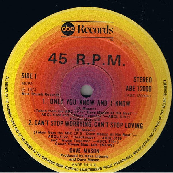 Dave Mason : Four Tracks From Dave Mason (12", EP, Comp)