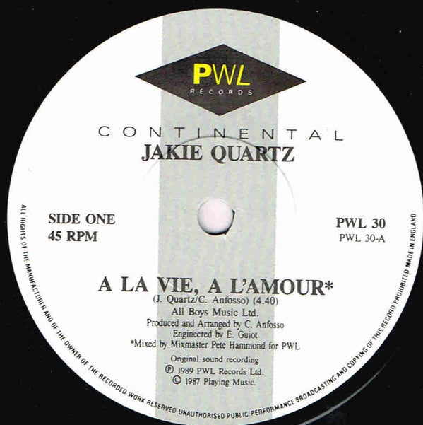 Jakie Quartz : A La Vie, A L'Amour (7", Single)