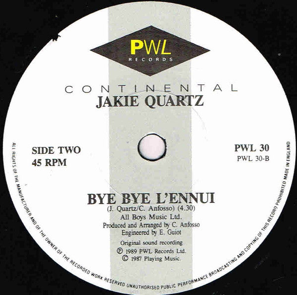 Jakie Quartz : A La Vie, A L'Amour (7", Single)