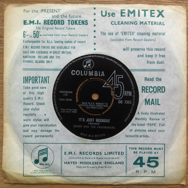 Gerry & The Pacemakers : It's Gonna Be All Right (7", Single)