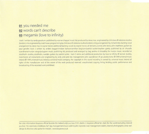 Boyzone : You Needed Me (CD, Single)