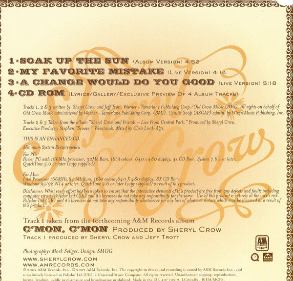 Sheryl Crow : Soak Up The Sun (CD, Single, Enh, Ltd, CD2)