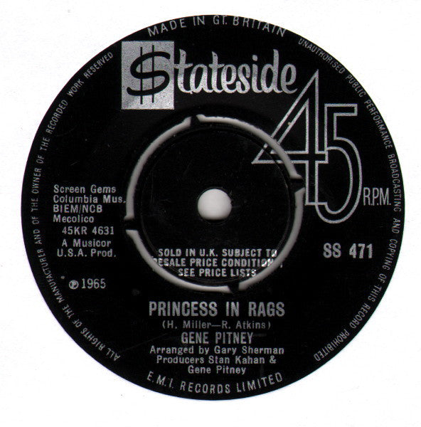Gene Pitney : Princess In Rags (7", Single)