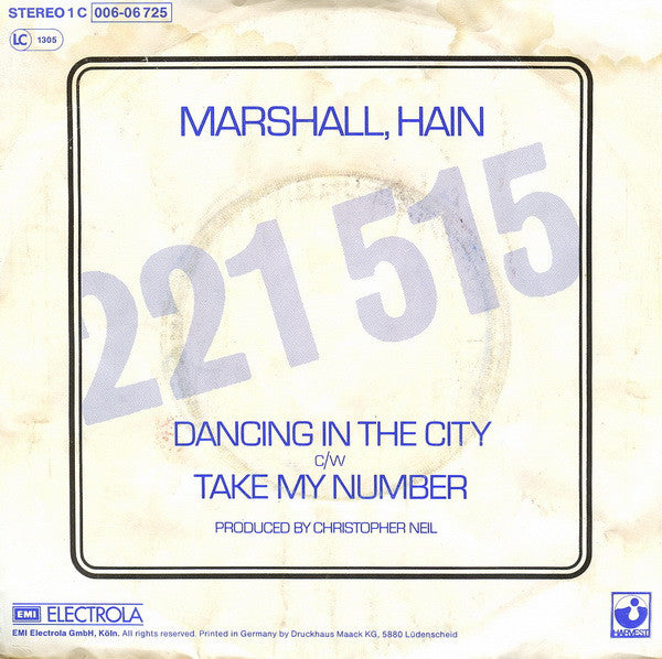Marshall Hain : Dancing In The City (7", Single)