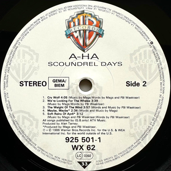 a-ha : Scoundrel Days (LP, Album, Als)
