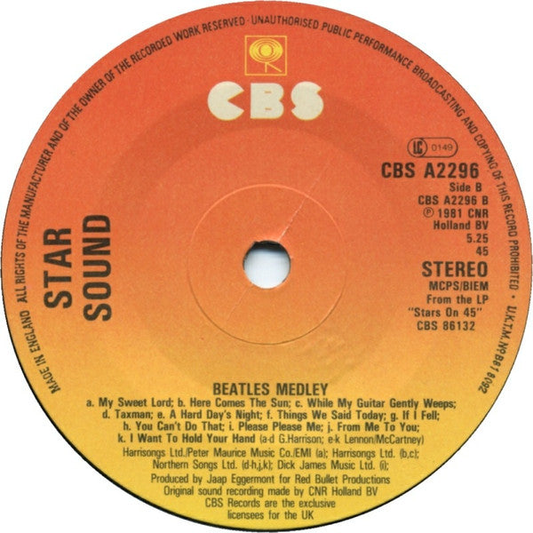 Stars On 45 : The Greatest Rock 'N' Roll Band In The World / Beatles Medley (7", Single)