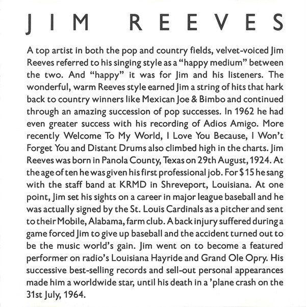 Jim Reeves : The Very Best Of Jim Reeves (CD, Comp, RE)