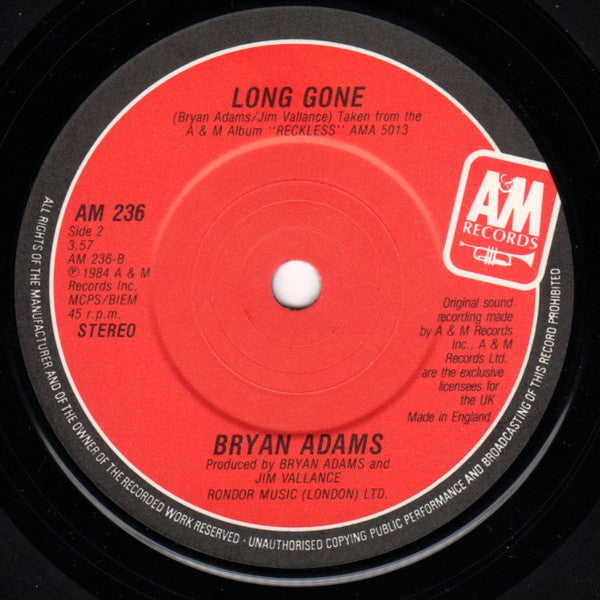 Bryan Adams : Somebody (7", Single, Sol)