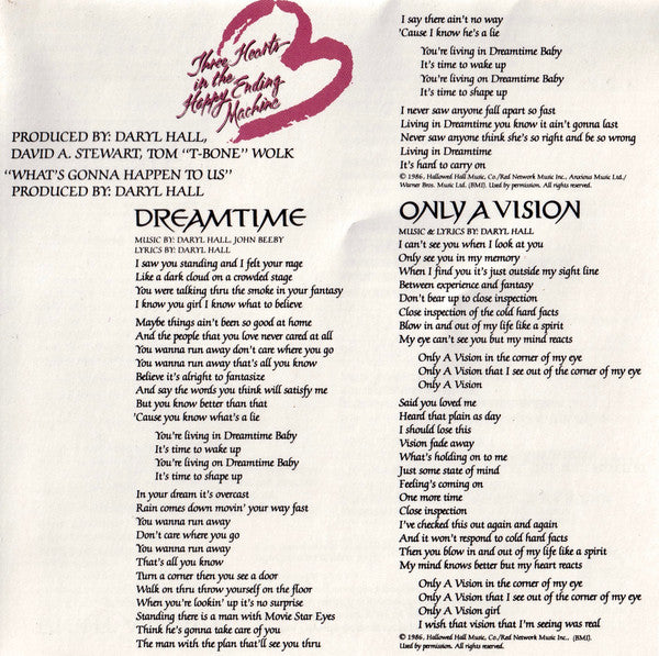 Daryl Hall : Three Hearts In The Happy Ending Machine (CD, Album)