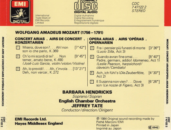 Wolfgang Amadeus Mozart, Barbara Hendricks, English Chamber Orchestra, Jeffrey Tate : Opera & Concert Arias (CD, Album)