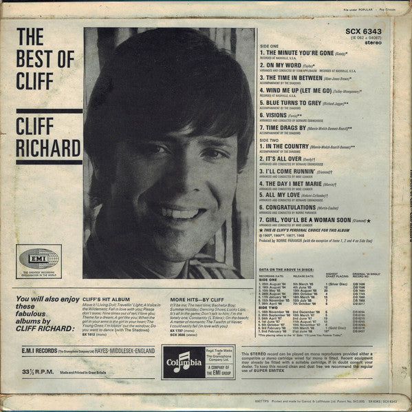 Cliff Richard : The Best Of Cliff (LP, Album, Comp, RE)