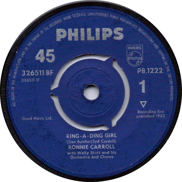 Ronnie Carroll : Ring-A-Ding Girl (7", Mono)
