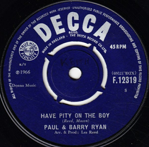 Paul & Barry Ryan : Have Pity On The Boy (7", Single)