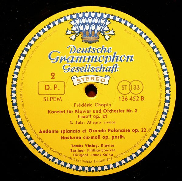Frédéric Chopin - Tamás Vásáry, Berliner Philharmoniker, Janos Kulka : Klavierkonzert Nr. 2 f-moll · Andante Spianato Et Grande Polonaise · Nocturne (LP, RE)
