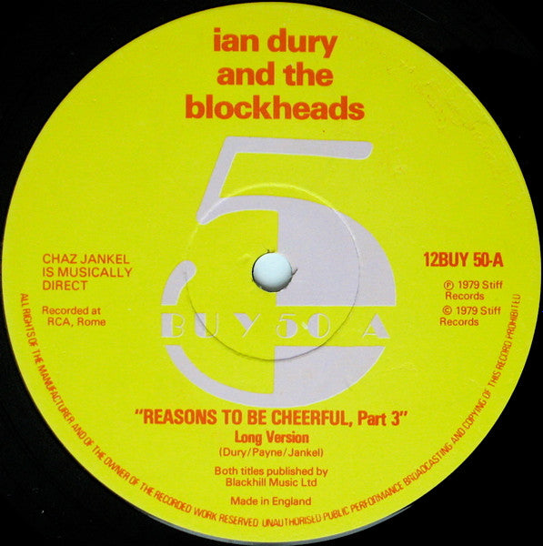 Ian Dury And The Blockheads : Reasons To Be Cheerful (Part Three) (12", Single)