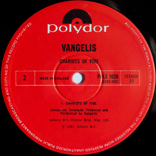 Vangelis : Chariots Of Fire (LP, Album, Ltd)